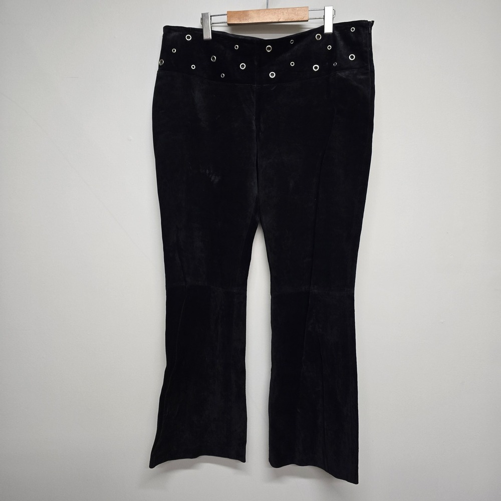 Vtg Wilsons Leather Maxima Pants Womens 16 Black Suede Grommet Flare Goth Y2K